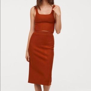 H&M Rust Rib-Knit Set: Top and Skirt (S)